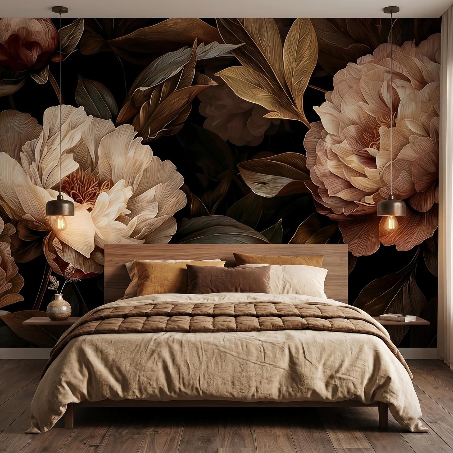 Interior Design Apartment - Tapeçaria Floral Elegante de Peônia para