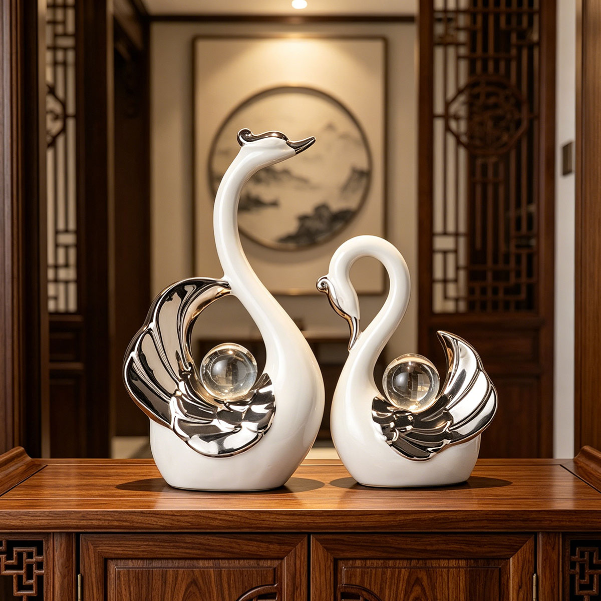 Ornamento de Casal de Cisnes e - Interior Design Apartment avaliação e preço