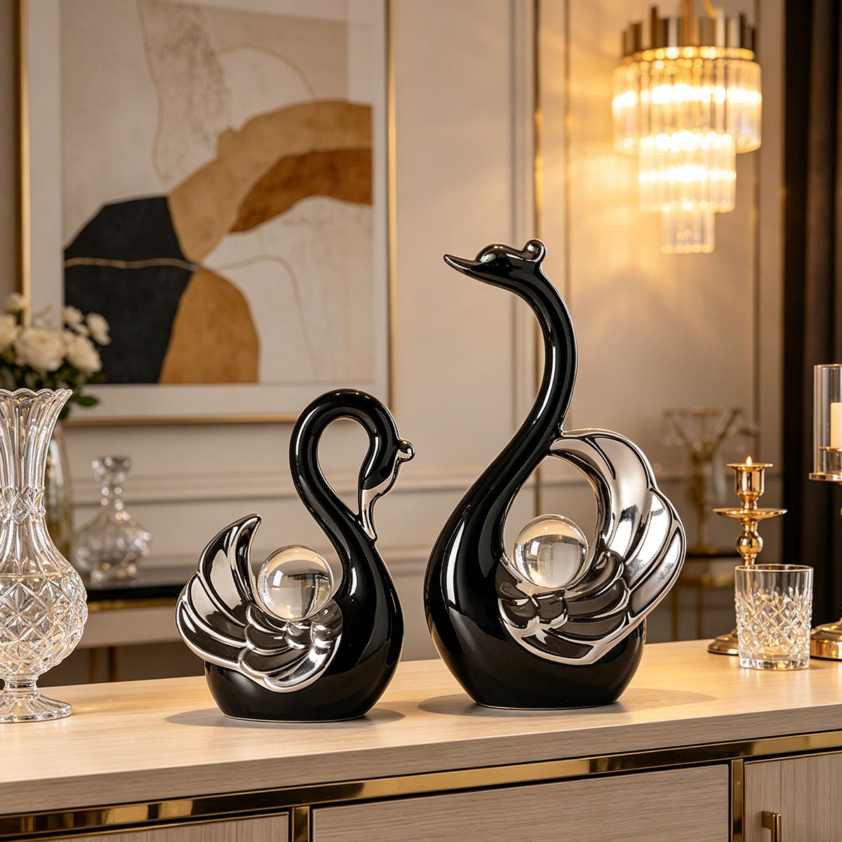 Ornamento de Casal de Cisnes e - Interior Design Apartment avaliação e preço